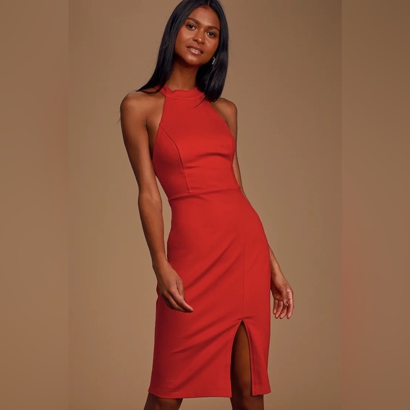 NWT LULU’s Red Halter bodycon midi dress open back sz XS - Picture 2 of 8